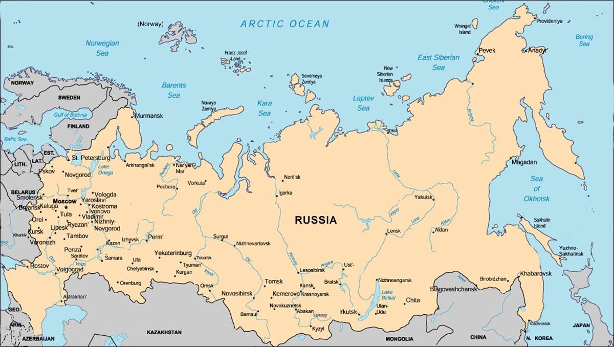 Karte von Russland mit den wichtigsten Städten