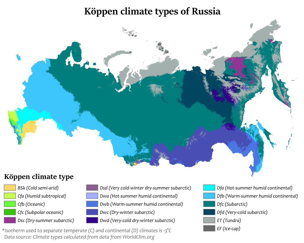 Russland Temperaturkarte