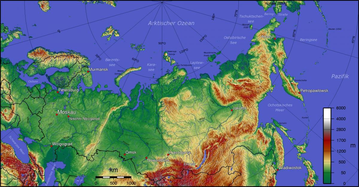 Topographische Karte von Russland